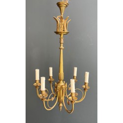 Lustre en Bronze Doré à Mascarons Féminins et Six Lumières | Maison Barrois