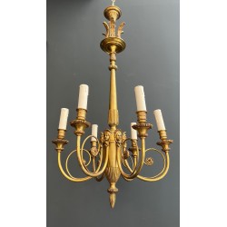 Lustre en Bronze Doré à Mascarons Féminins et Six Lumières | Maison Barrois