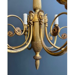 Lustre en Bronze Doré à Mascarons Féminins et Six Lumières | Maison Barrois