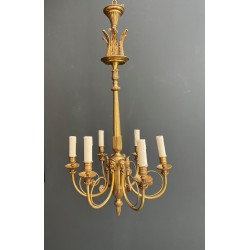 Lustre en Bronze Doré à Mascarons Féminins et Six Lumières | Maison Barrois
