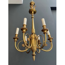Lustre en Bronze Doré à Mascarons Féminins et Six Lumières | Maison Barrois