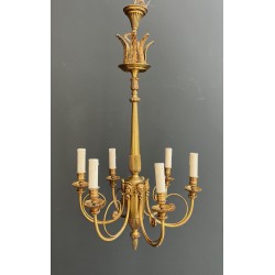 Lustre en Bronze Doré à Mascarons Féminins et Six Lumières | Maison Barrois