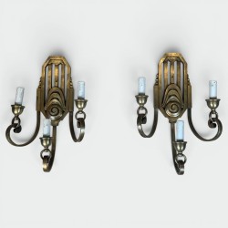 Paire d'Appliques Art Déco en Bronze à Trois Bras, Platine | Maison Barrois