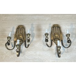 Paire d'Appliques Art Déco en Bronze à Trois Bras, Platine | Maison Barrois