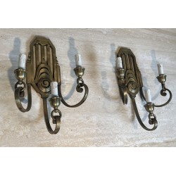 Paire d'Appliques Art Déco en Bronze à Trois Bras, Platine | Maison Barrois