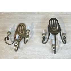 Paire d'Appliques Art Déco en Bronze à Trois Bras, Platine | Maison Barrois