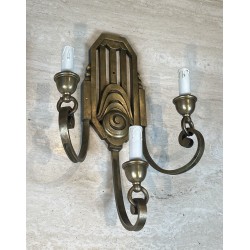 Paire d'Appliques Art Déco en Bronze à Trois Bras, Platine | Maison Barrois