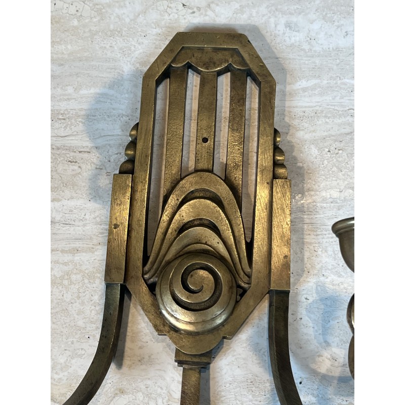 Paire d'Appliques Art Déco en Bronze à Trois Bras, Platine | Maison Barrois