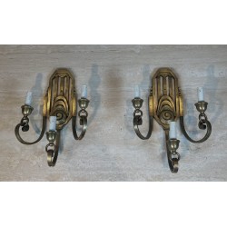 Paire d'Appliques Art Déco en Bronze à Trois Bras, Platine | Maison Barrois