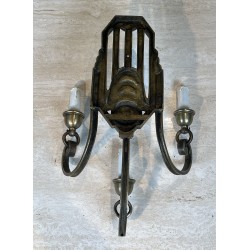 Paire d'Appliques Art Déco en Bronze à Trois Bras, Platine | Maison Barrois