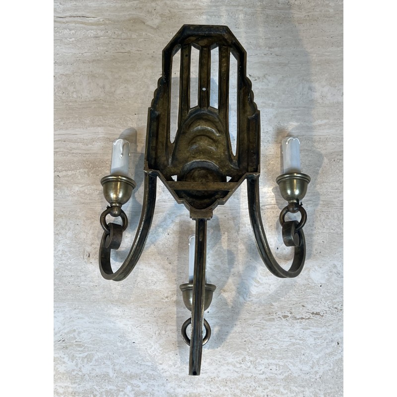 Paire d'Appliques Art Déco en Bronze à Trois Bras, Platine | Maison Barrois