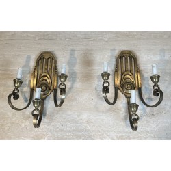 Paire d'Appliques Art Déco en Bronze à Trois Bras, Platine | Maison Barrois
