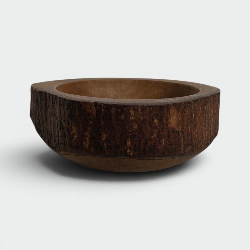 Turned Wood Bowl with Preserved Bark, Artisanal Work, 1960 | Maison Barrois