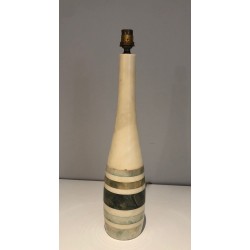 Lampe de Table en Marbre à Incrustations de Marbres Colorés, Travail Français, vers 1970