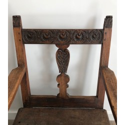 Armchair in Carved Walnut with Floral Rail and Openwork Ba | Maison Barrois