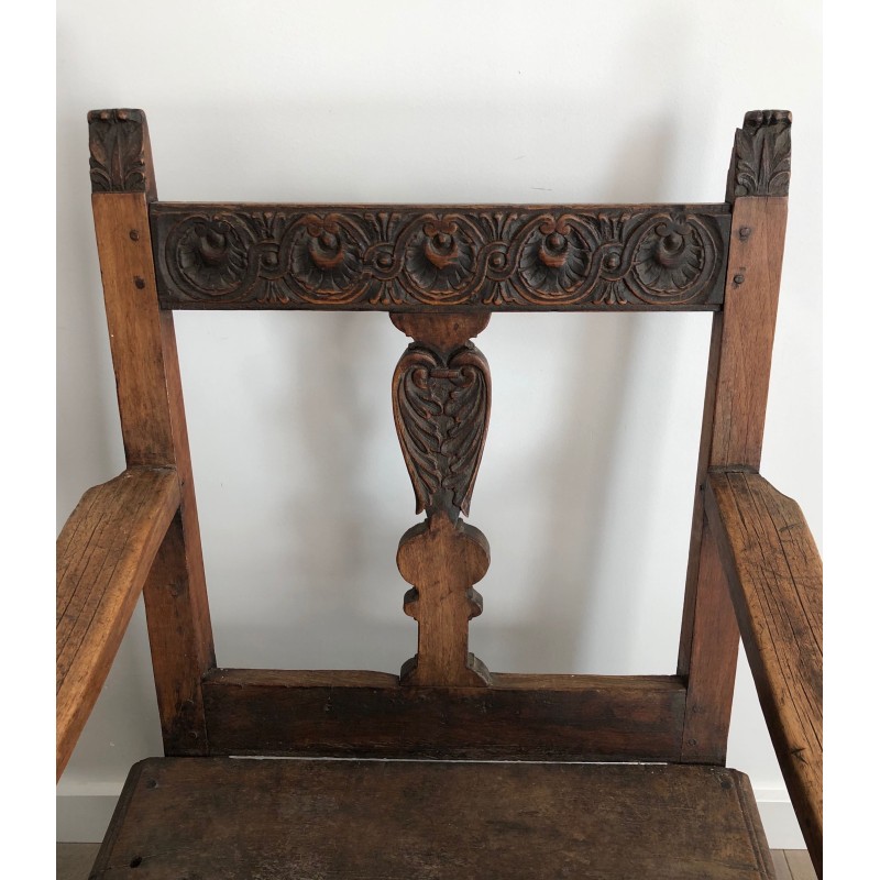 Armchair in Carved Walnut with Floral Rail and Openwork Ba | Maison Barrois