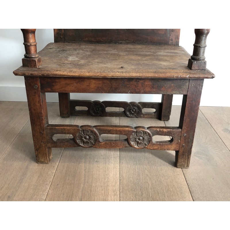 Armchair in Carved Walnut with Floral Rail and Openwork Ba | Maison Barrois