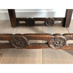 Armchair in Carved Walnut with Floral Rail and Openwork Ba | Maison Barrois