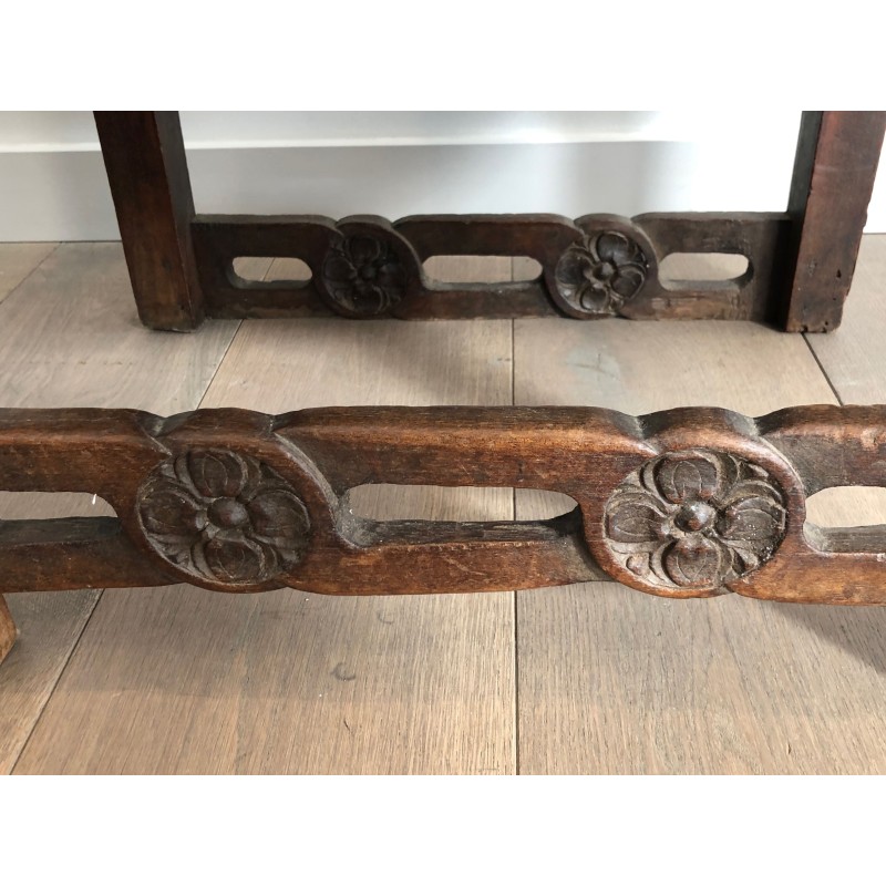 Armchair in Carved Walnut with Floral Rail and Openwork Ba | Maison Barrois