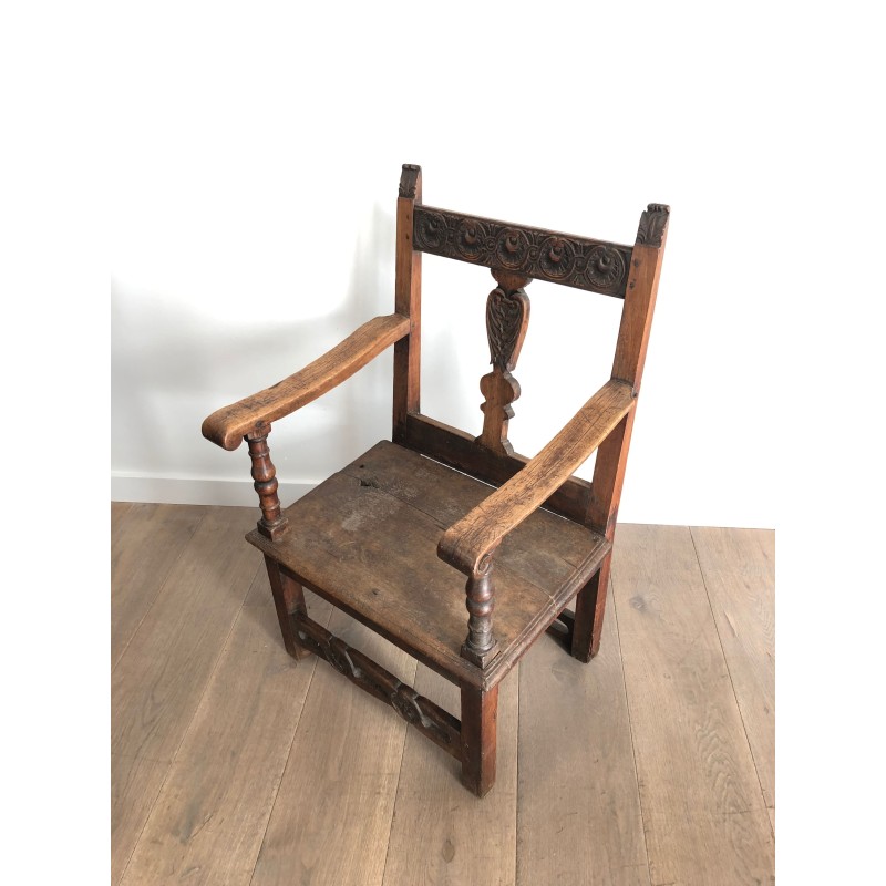 Armchair in Carved Walnut with Floral Rail and Openwork Ba | Maison Barrois