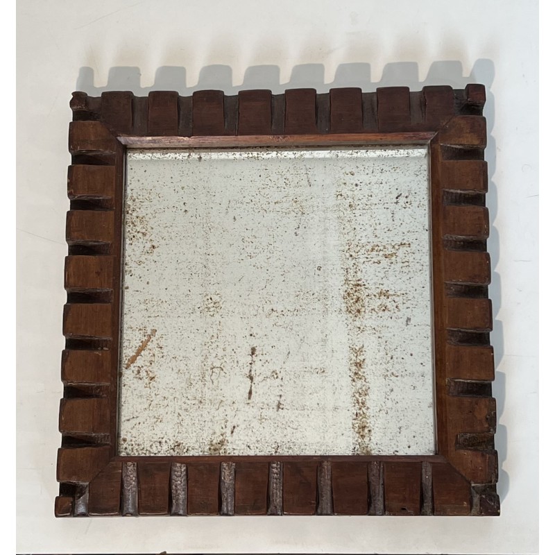 Miroir Carré à Encadrement en Bois Sculpté à Frise de Dent | Maison Barrois