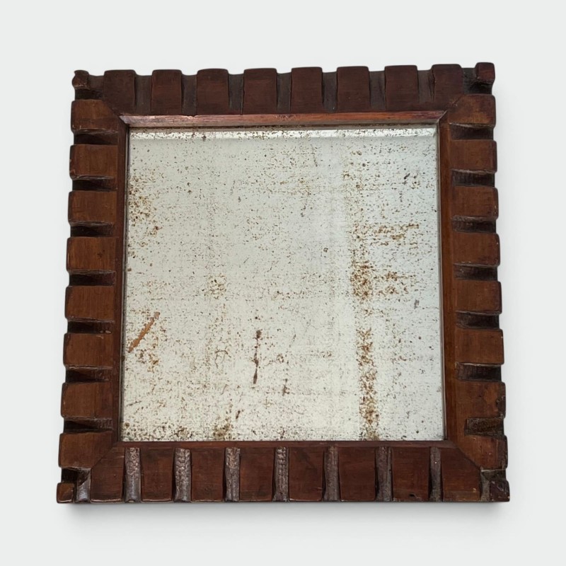 Square Mirror with Carved Wood Frame with a Dentil Frieze, | Maison Barrois