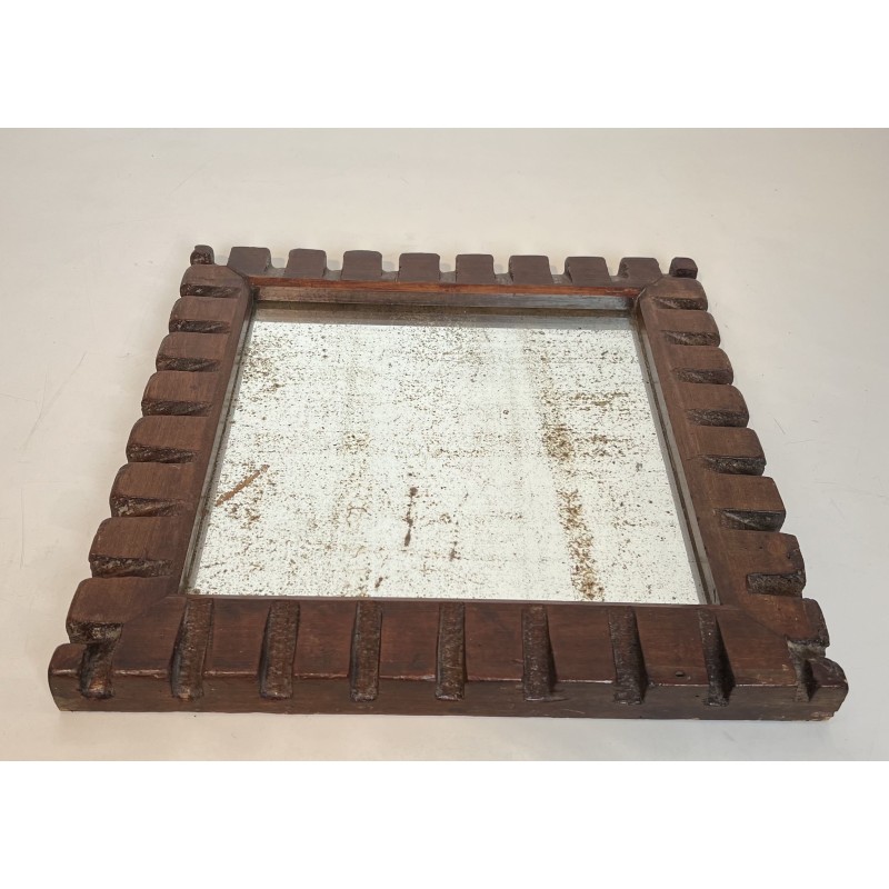 Square Mirror with Carved Wood Frame with a Dentil Frieze, | Maison Barrois