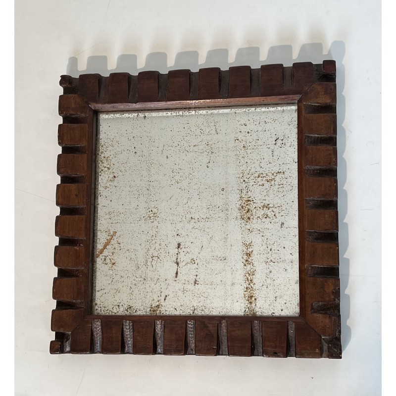 Miroir Carré à Encadrement en Bois Sculpté à Frise de Dent | Maison Barrois
