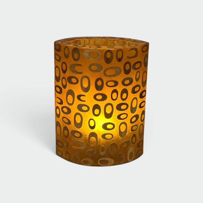 Cylindrical Ambient Lamp in Orange Resin Inlaid with Bambo | Maison Barrois