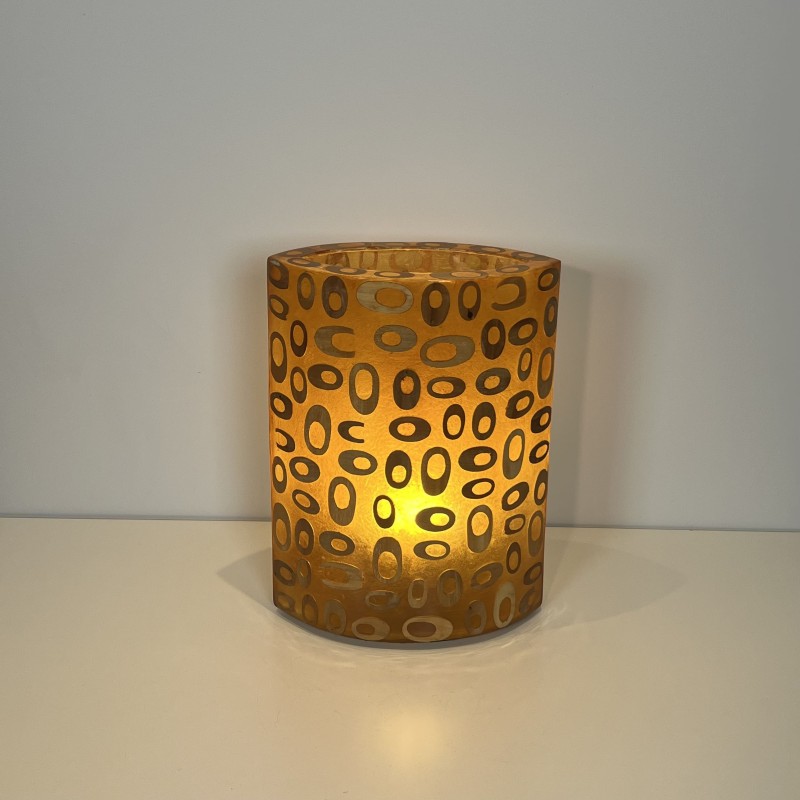 Cylindrical Ambient Lamp in Orange Resin Inlaid with Bambo | Maison Barrois