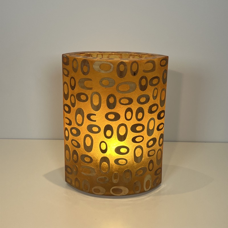 Cylindrical Ambient Lamp in Orange Resin Inlaid with Bambo | Maison Barrois