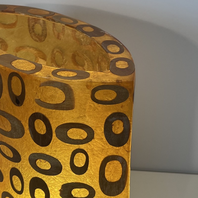 Cylindrical Ambient Lamp in Orange Resin Inlaid with Bambo | Maison Barrois