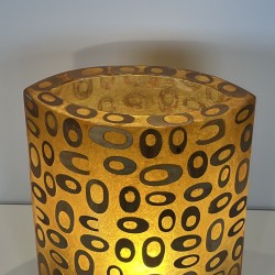 Cylindrical Ambient Lamp in Orange Resin Inlaid with Bambo | Maison Barrois