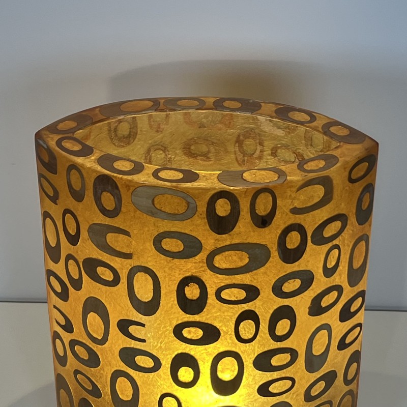 Cylindrical Ambient Lamp in Orange Resin Inlaid with Bambo | Maison Barrois