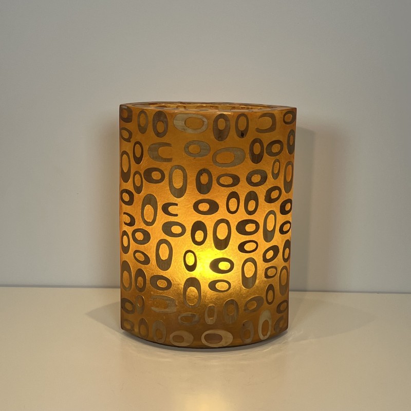 Cylindrical Ambient Lamp in Orange Resin Inlaid with Bambo | Maison Barrois