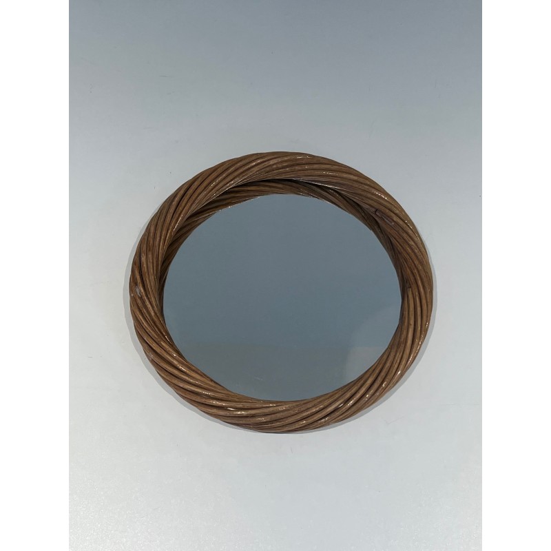 Miroir Rond en Rotin Torsadé, Travail de la Riviera, Vers | Maison Barrois