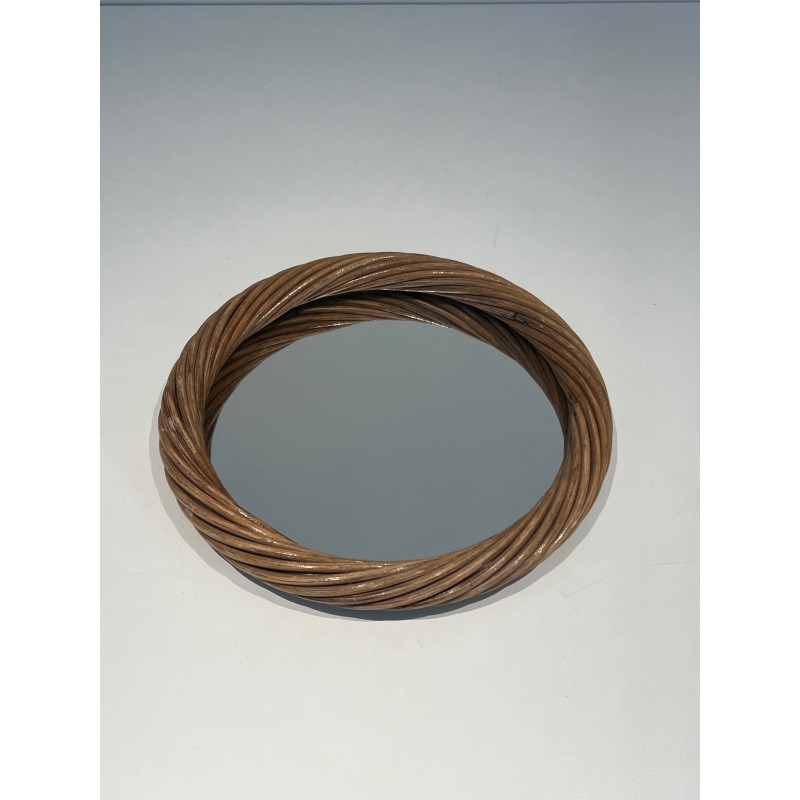 Round Twisted Rattan Mirror, Riviera Work, Circa 1960 | Maison Barrois