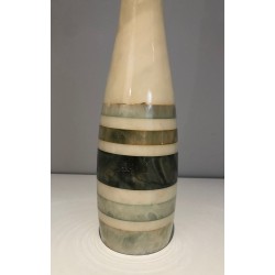 Lampe de Table en Marbre à Incrustations de Marbres Colorés, Travail Français, vers 1970