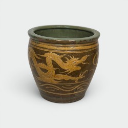 Large Chinese Glazed Ceramic Planter with Dragon Decoration