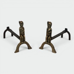 Pair of Bronze Andirons with Seated Shaman Figures, Monogrammed Anton Prinner, circa 1930