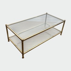 Two-Tier Brass and Glass Coffee Table by Roche Bobois, French Work, circa 1970