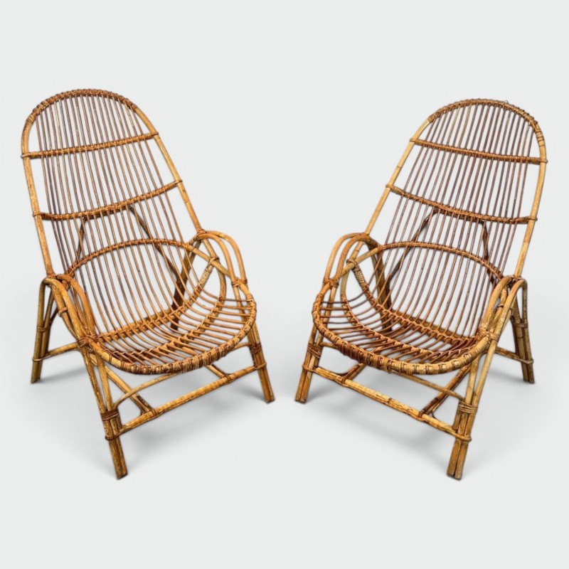 Pair of Rattan Armchairs, Mid-Century Modern, French circa 1950 | Maison BARROIS