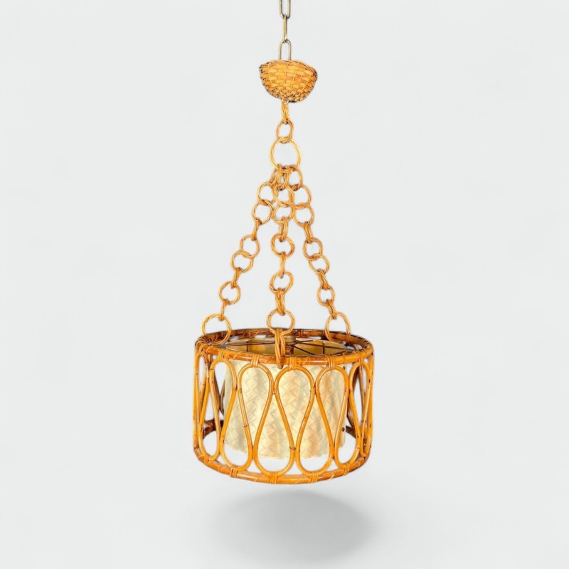 Rattan Chandelier Audoux-Minet Style — French, circa 1950