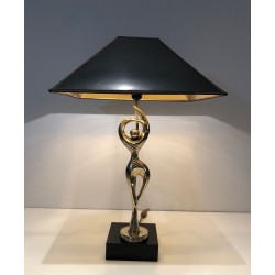 Lampe en Laiton Figurant une Danseuse Stylisée, Travail Français, vers 1970