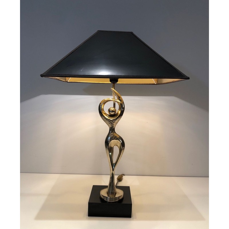 Lampe en Laiton Figurant une Danseuse Stylisée, Travail Français, vers 1970