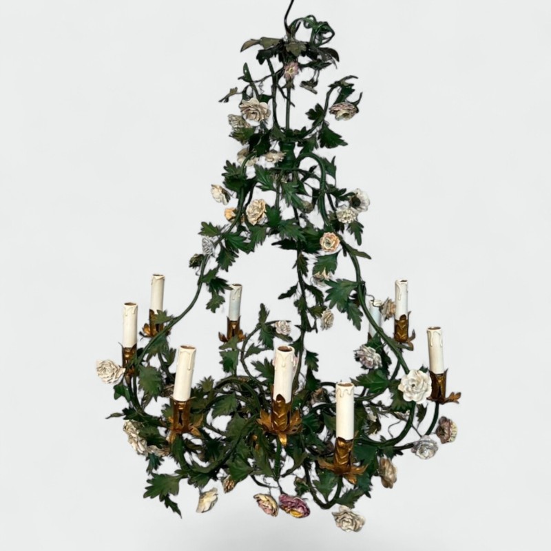 Louis XVI Basket Chandelier with Meissen Flowers, French Work, circa 1920 – Maison BARROIS