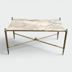 Neoclassical Brass Coffee Table with Carrara Marble Top by Maison Jansen, French Work, circa 1940