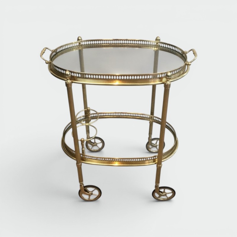 Neoclassical Oval Brass Drinks Trolley, Double Removable Trays, Maison Baguès, circa 1940 | Maison BARROIS