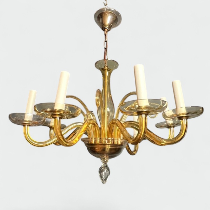 Lustre en Cristal de Murano Ambré à 8 Bras, Travail Italien, vers 1970 – Maison BARROIS
