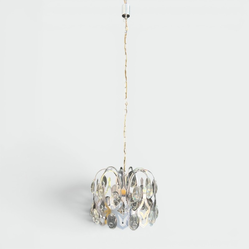 Chrome and Crystal Chandelier by Gaetano Sciolari, Italian Design, circa 1970 – Maison BARROIS
